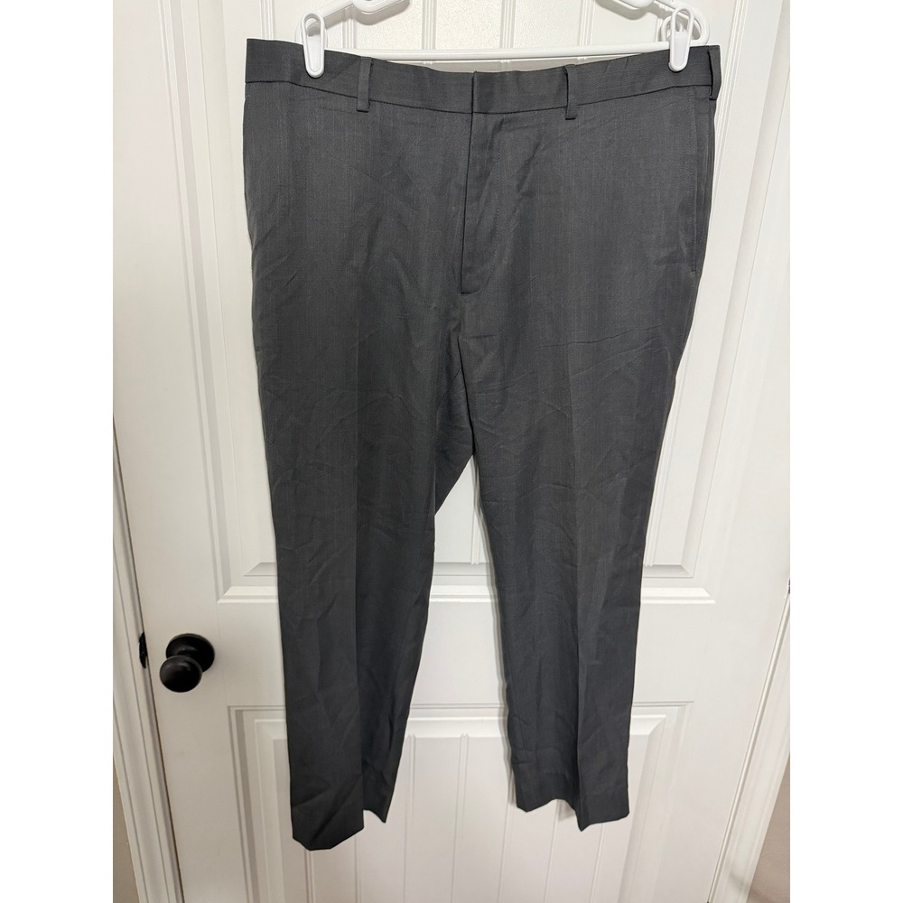 Perry Ellis Portfolio Dress Pants Mens 38x30 Grey Flat Front Trousers EUC